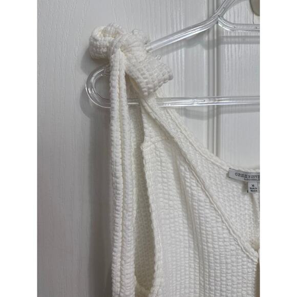 Green Envelope NWT White Textured Tie Strap Ruffle Hem Dress Size Medium Summer - Picture 6 of 9